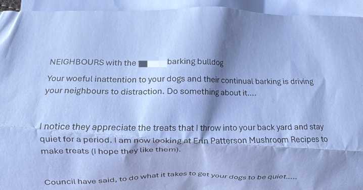 Cremorne: Mum sent anonymous note which threatens to poison her dogs with 'Erin Patterson mushroom recipe'