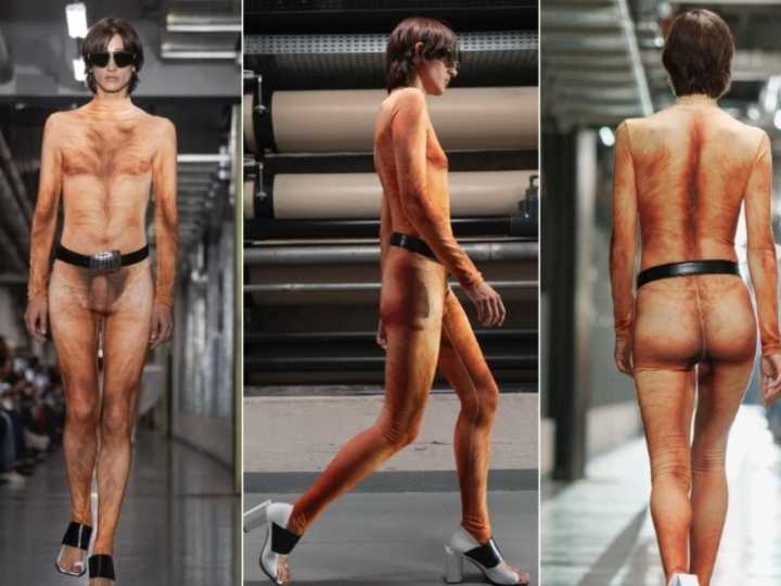 La imagen de un pene y un pecho peludo despiertan polémica en la última colección de Jean Paul Gaultier en París Fashion Week