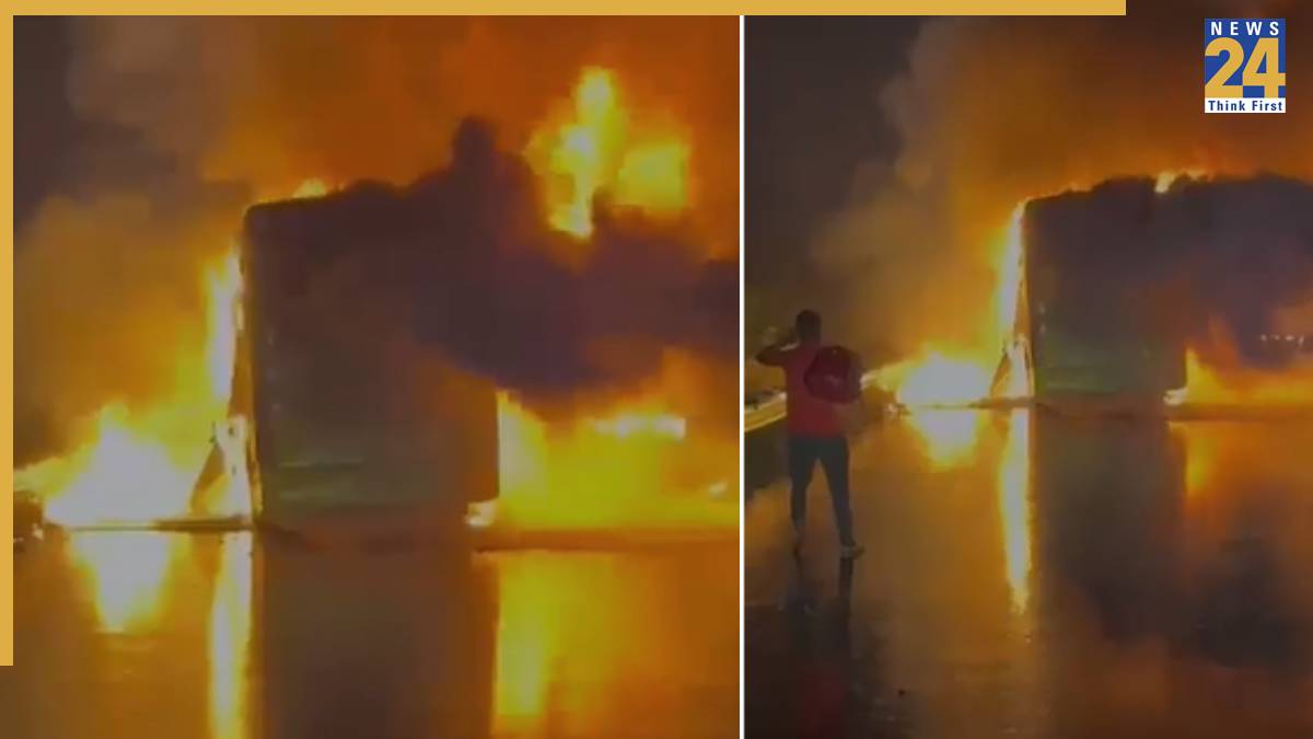 Tragedy on Hyderabad–Bengaluru Highway: At Least 20 Feared Burnt Alive as Bus Catches Fire after hitting a Bike