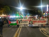 Desalojados de Cuba 11 protestan en Eje Central a favor de Palestina