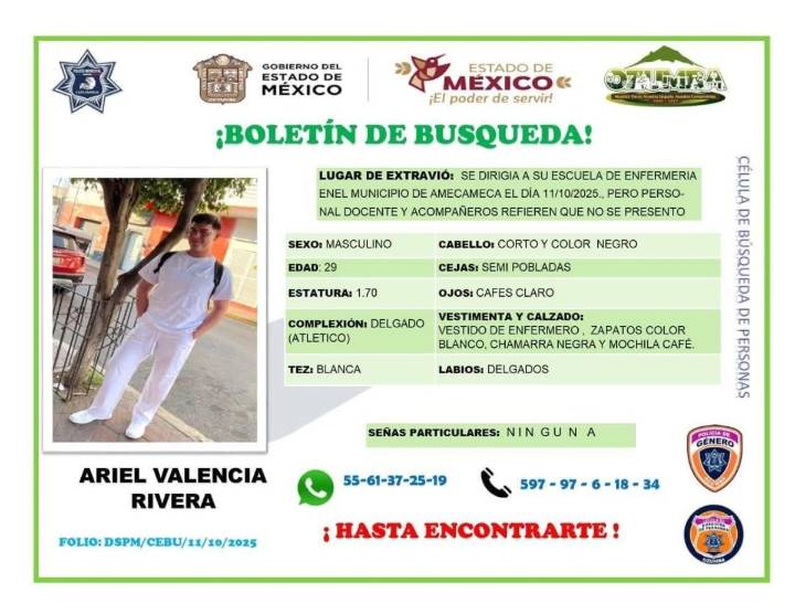 Ariel Valencia desapareció cuando se dirigía a su escuela en Amecameca