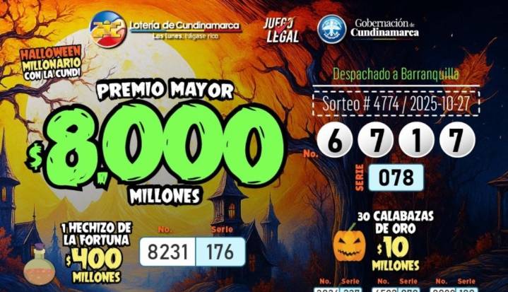 Resultados de la lotería de Cundinamarca y del Tolima para la noche del 27 de octubre