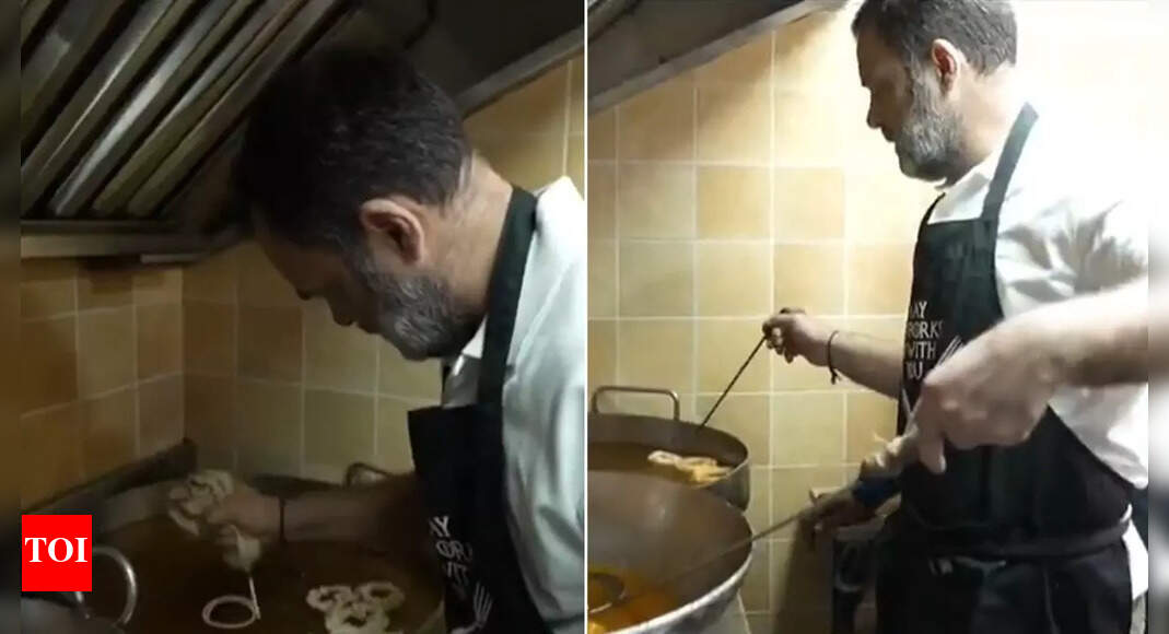 'The true sweetness of Diwali ...': Rahul Gandhi tries his hand at making 'imarti', 'besan laddoo' at iconic Delhi shop