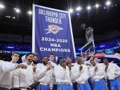 Thunder receive NBA title rings, raise banner before opener