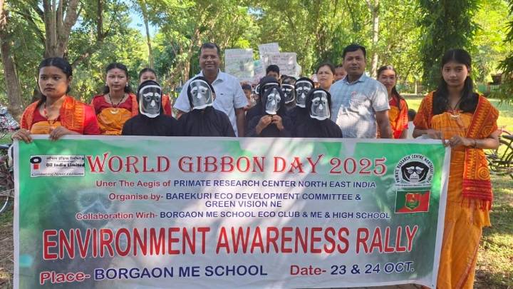 Students lead spirited rally for gibbon conservation in Assam’s Barekuri