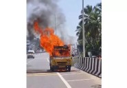 Mini tempo carrying fish gutted in fire on Kasaragod