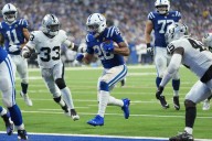 Jonathan Taylor runs for 3 touchdowns and Daniel Jones throws for 2 as Colts rout Raiders 40