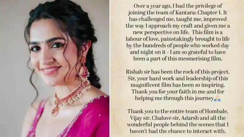 South ‘Kantara – Chapter 1’: Rukmini Vasanth Thanks Rishab Shetty, Says Film Taught Her New Perspective on Life (View Post)