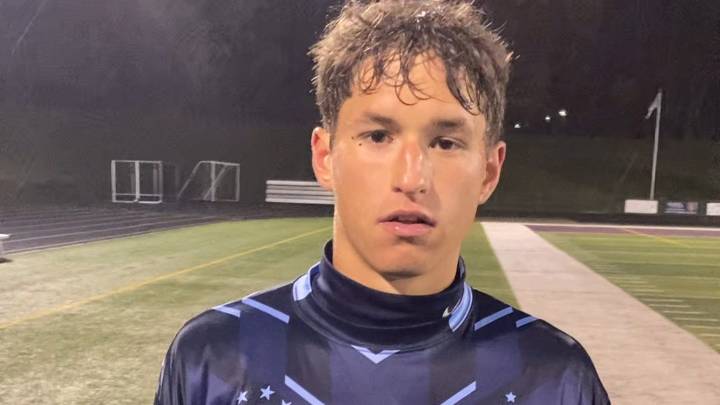 Hudson's Ian Katz celebrates regional semifinal boys soccer victory