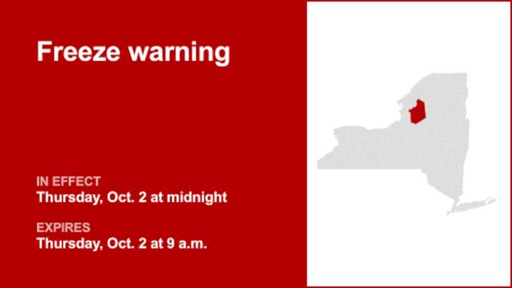 NY weather: Freeze warning affecting Lewis County Thursday