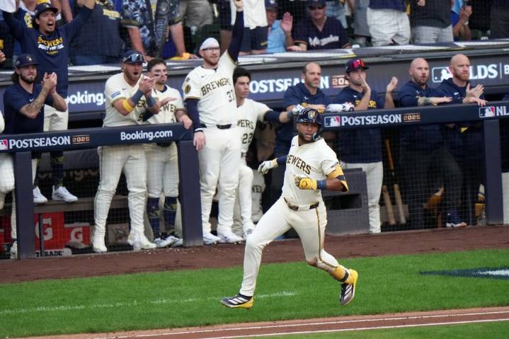Brewers’ Chourio leaves NLDS Game 1 with hamstring injury after getting 3 hits in first 2 innings