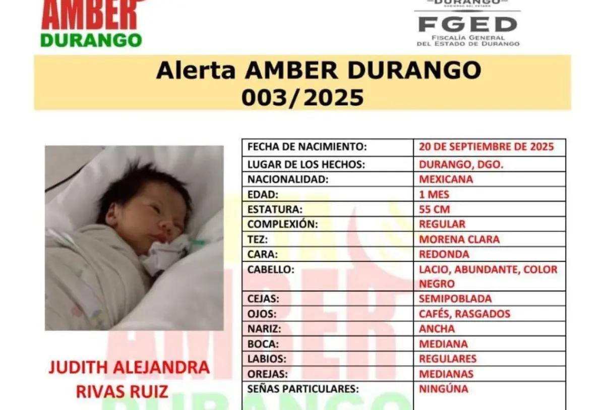 Roban a una bebé de un mes del Hospital Materno de Durango; activan Alerta Amber