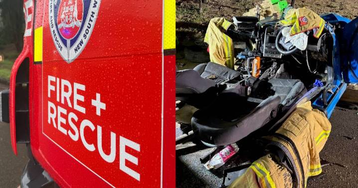 Driver survives horrific crash after tree splits car in half