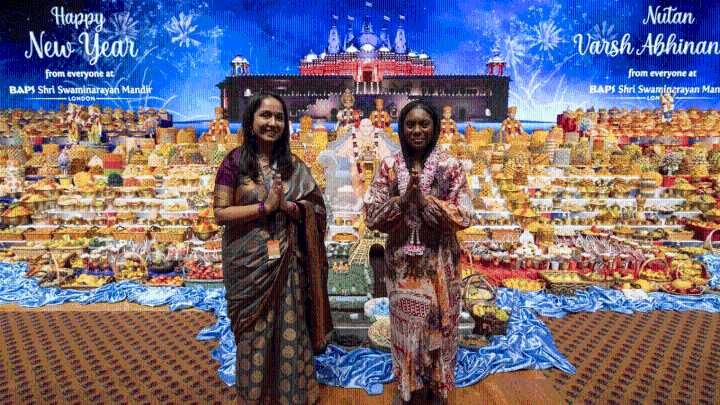 Britain’s opposition leader Kemi Badenoch joins Diwali celebrations at BAPS Shri Swaminarayan Mandir