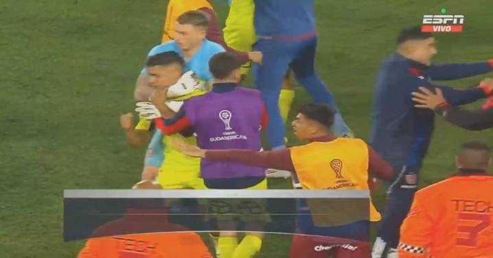 La batalla campal entre jugadores de la U y Lanús tras la polémica semifinal de Copa Sudamericana