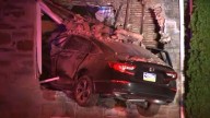 Driver runs off after car goes airborne, crashes through window home in the Frankford section of Philadelphia
