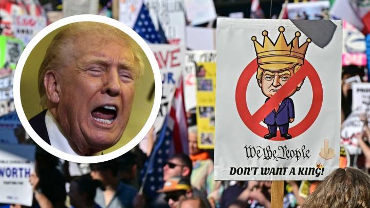 Trump posts AI video of himself dumping waste on protesters
