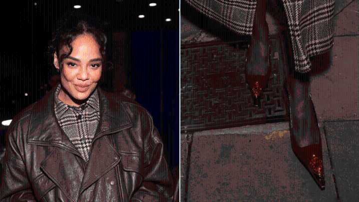 Tessa Thompson’s Gold-Capped Heels Show Slingbacks Still Reign Supreme