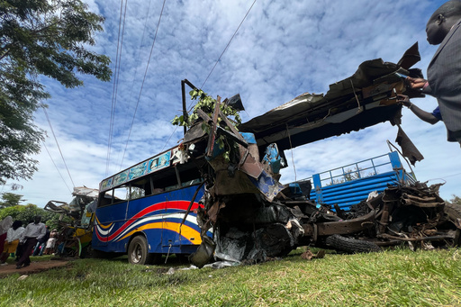 More than 40 people killed in a crash of buses and other vehicles in western Uganda