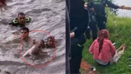 Indignación en Bogotá: madre se lanza a un caño con su bebé y la Policía con los vecinos logran rescatarlas; todo quedó en video