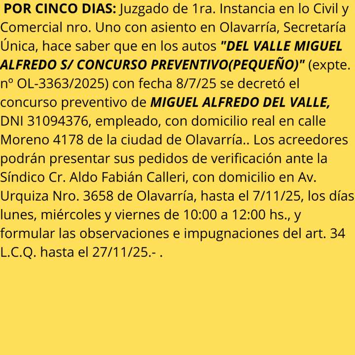 Edicto sobre concurso preventivo