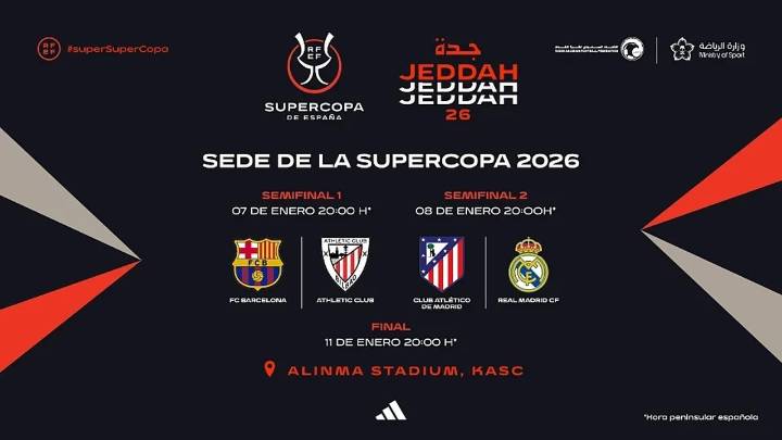 Horarios de la Supercopa de España 2026: Barcelona - Athletic y Atlético de Madrid