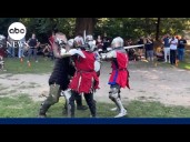 These gladiators battle it out in a city park, not the Colosseum