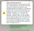 Protección civil envía una alerta a todos los móviles avisando de que el aviso rojo ha sido activado