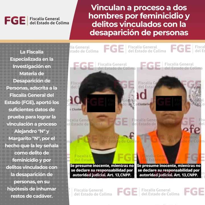 Vinculan a proceso a dos hombres por feminicidio y delitos vinculados con la desaparición de personas, en su hipótesis de inhumar restos de cadáver