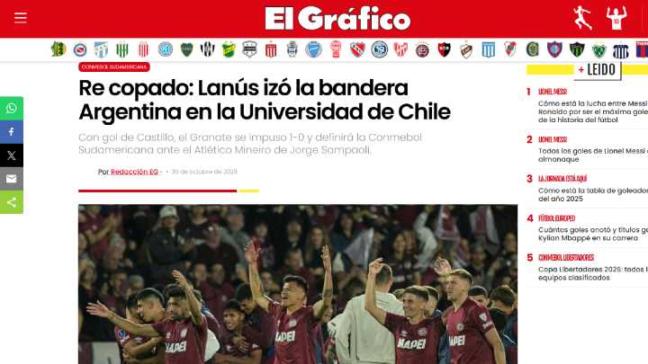 Prensa argentina calificó de "Re copado" el triunfo de Lanús ante la U en la Sudamericana