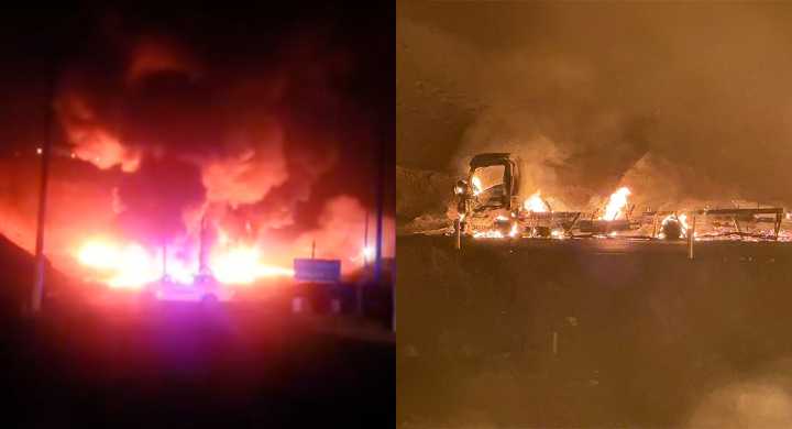 Arequipa: camión de combustible choca con cisterna y provoca feroz incendio; choferes no lograron escapar