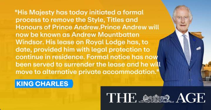 King Charles releases statement on Prince Andrew losing titles and Royal Lodge residence