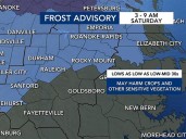 Frost advisory issued for Saturday morning in central NC, rain expected next week