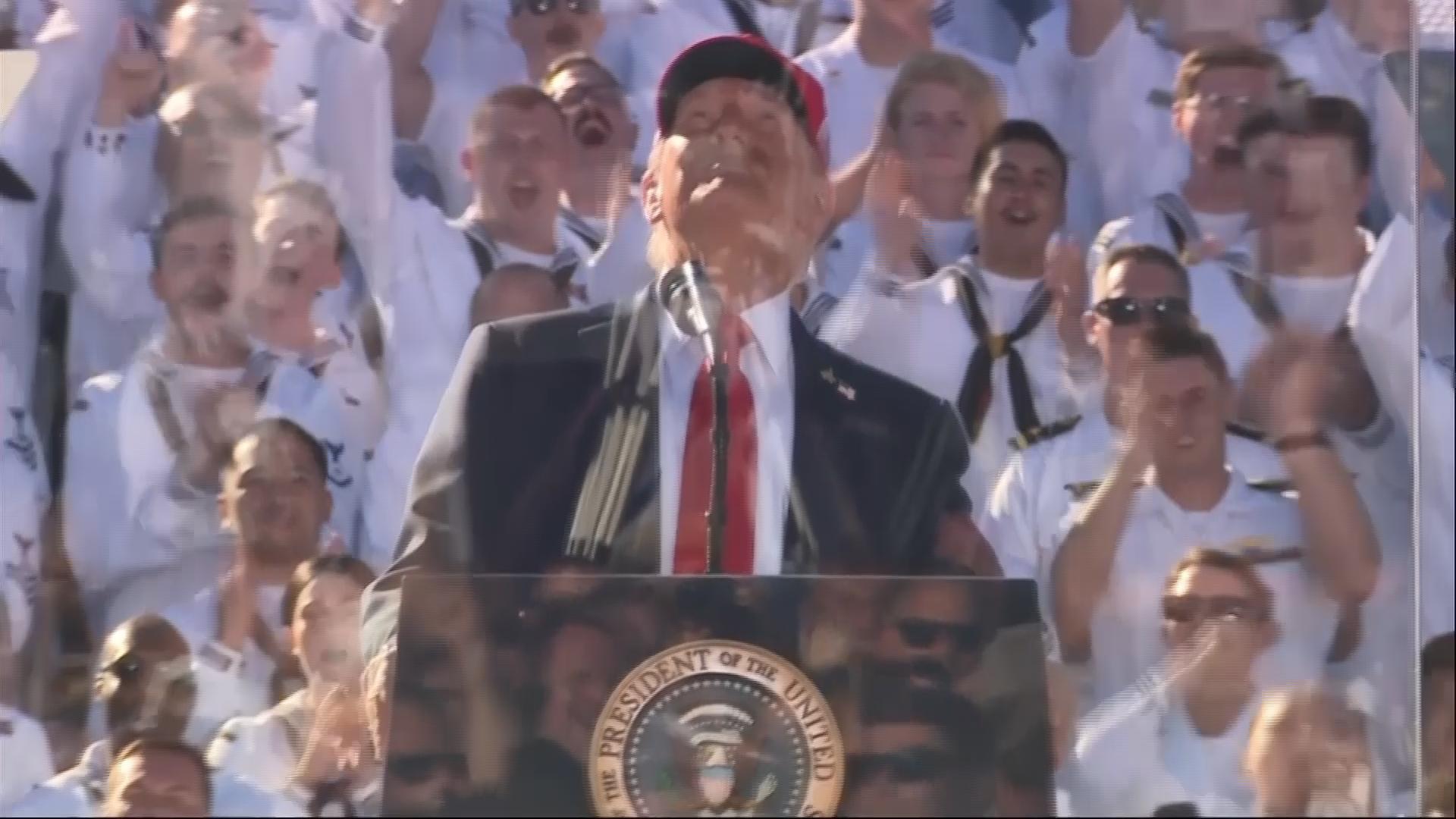 Trump doesn't let shutdown interfere with celebrating Navy's 250th anniversary at rally