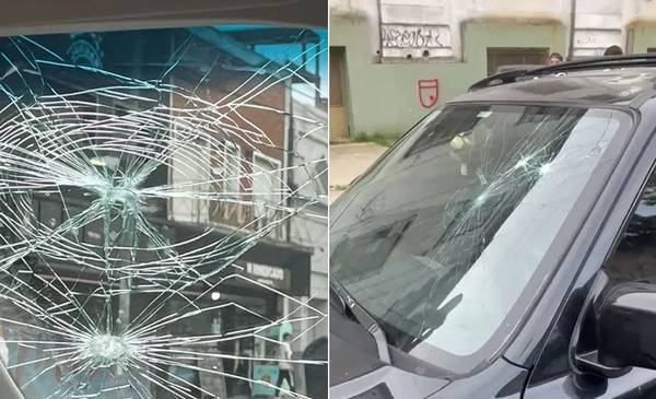 Un tendal de autos con vidrios rotos tras el partido del Lobo