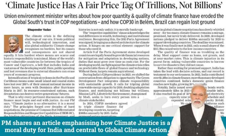 PM shares an article emphasising how Climate Justice is a moral duty for India and central to Global Climate Action
