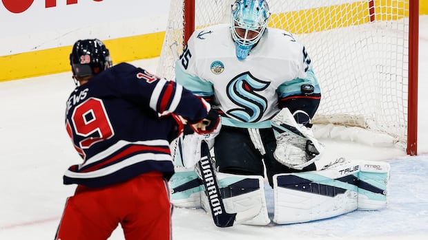Kraken halt Jets' win streak with 3-0 shutout in Winnipeg