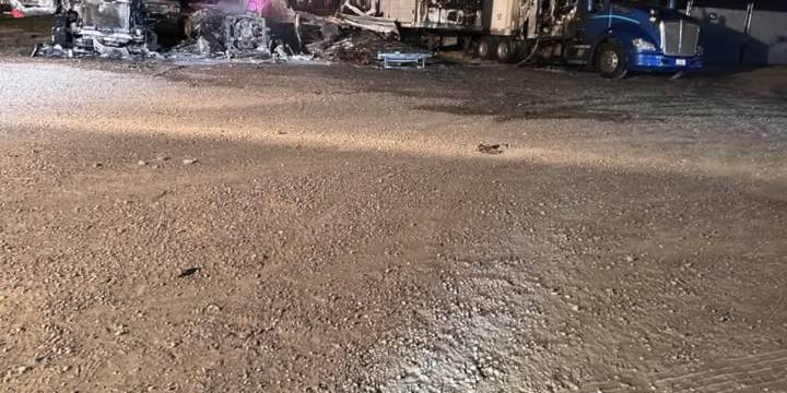 Tea Volunteer Fire Department responds to fire of semi trucks and trailers