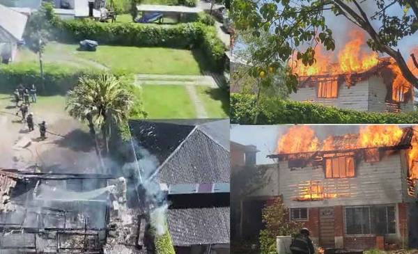 Video, desde el aire | Impactante incendio se devoró por completo una casa en una quinta de Punta Lara