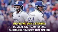 IND VS WI Day 1 Highlights: Sai Sudharsan misses century, Yashasvi Jaiswal nears 200 at stumps
