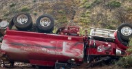 Water tender rolls over while working Dragon Bravo Fire; driver uninjured