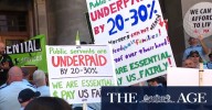 Thousands of workers protest outside SA parliament