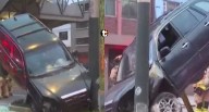 ¡Insólito! Auto terminó colgado sobre estructura metálica frente a estación del tren en Surco Un vehículo quedó suspendido a varios metros del suelo tras chocar en el cruce de las avenidas Tomás Marsa