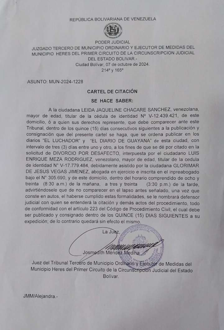 CARTEL DE INTIMACIÓN