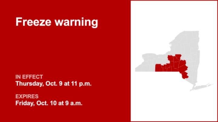 Central NY under a freeze warning until Friday morning