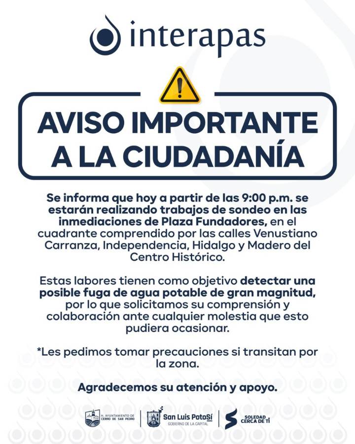 Interapas programa trabajos nocturnos en el primer cuadro del Centro Histórico