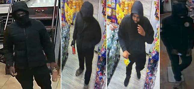 Guy in a black puffy jacket stealing cash registers out of convenience stores, police say