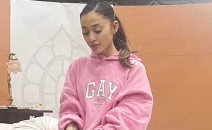Ariana Grande wore a pink 'Gay Pride' hoodie on the set of Wicked