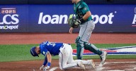 Blue Jays' Nathan Lukes leaves Game 1 of ALCS two innings after fouling pitch off right knee