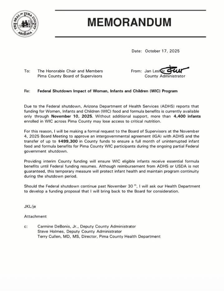 Pima County and AZDHS race to secure funding for WIC program